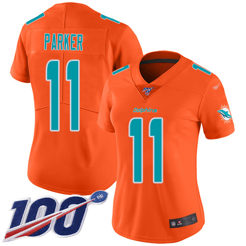 Nike Miami Dolphins #11 DeVante Parker Orange Women Stitched NFL Limited Inverted Legend 100th Season Jersey->women nfl jersey->Women Jersey